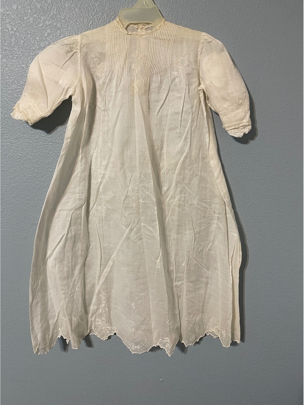 Antique Baby Gown Ivory Pintuck Embroidered Lace Victorian Edwardian Christening